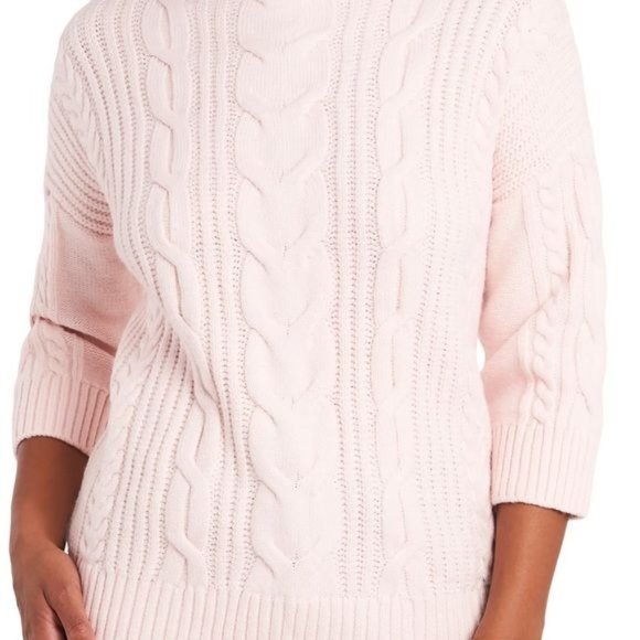 Vince Camuto Cable Stitch Elbow-Sleeve Mock Neck Drop Shoulder Knit Sweater NWT - Picture 3 of 9